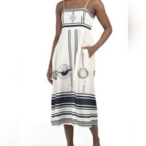 NWT Elegant Dalia MacPhee XL Navy and Ivory White Midi Dress